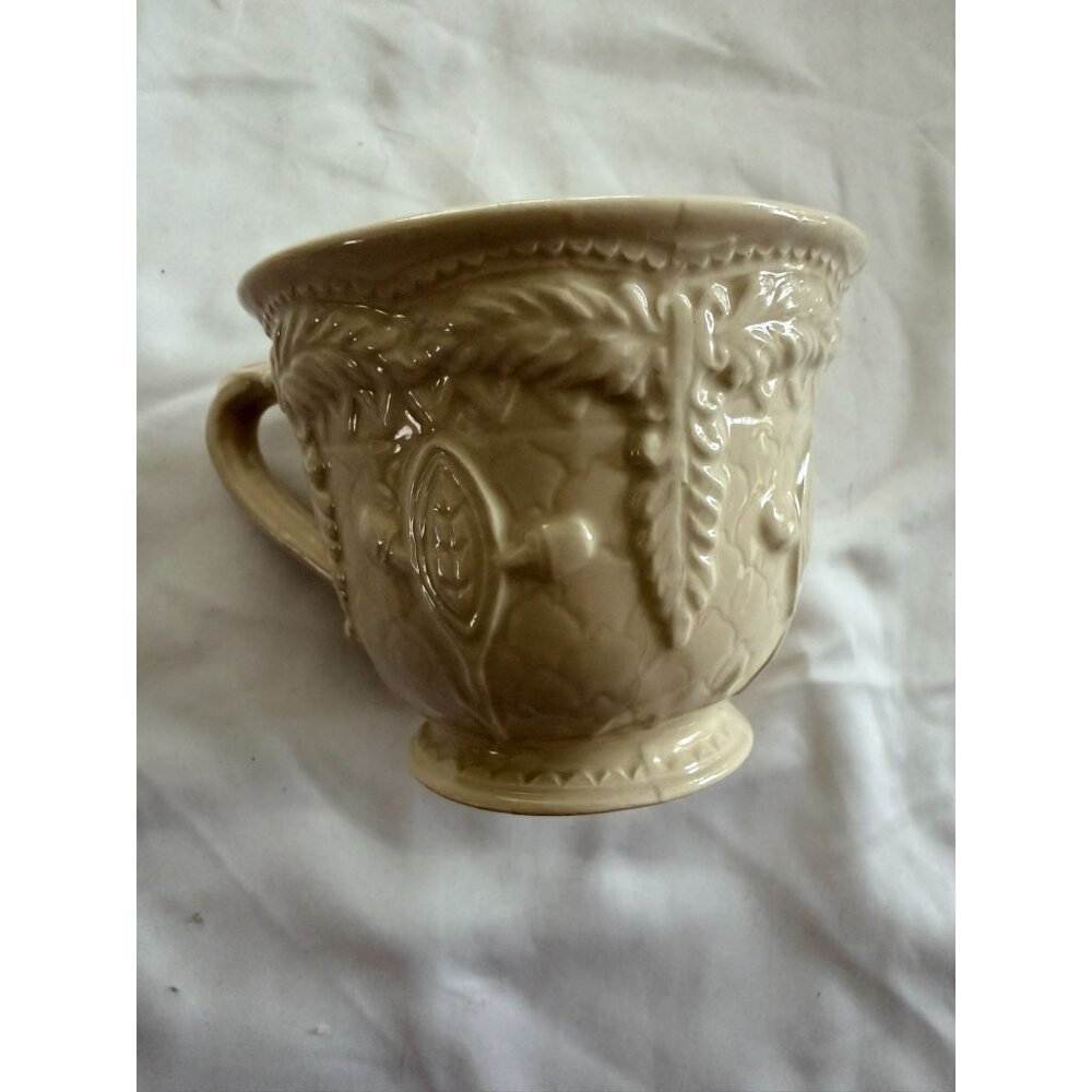 Decma Creamware Portugal Embossed Beige Ceramic Mug With Handle 1980s Vintage